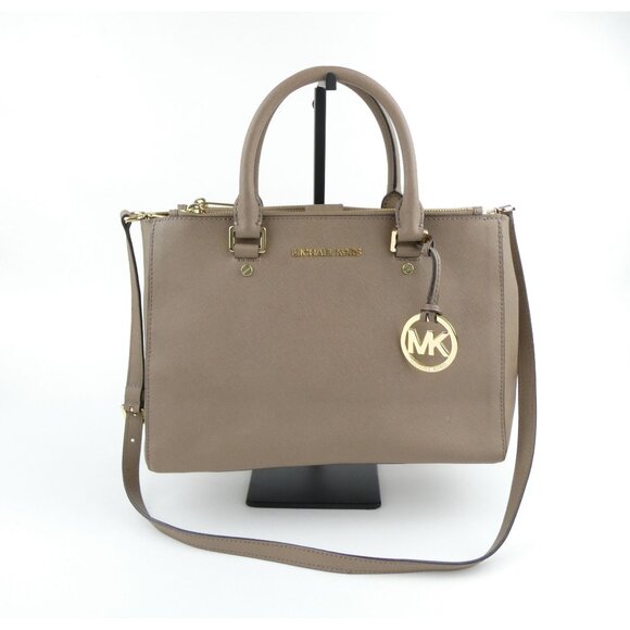 Michael Kors Saffiano Leather Jet Set East West Taupe Satchel Tote Bag W/ Gold H - Picture 1 of 14